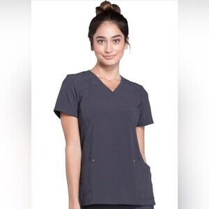 Cherokee Women Mock Wrap Contemporary Fit Scrubs Top with Stretchy Knit Panel.